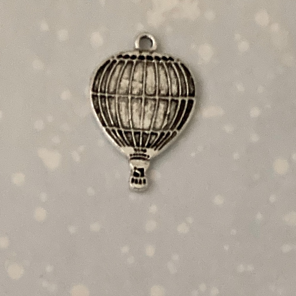 Antiquated Grey Silver Gray & Black Metal Striped Hot Air Balloon Charm